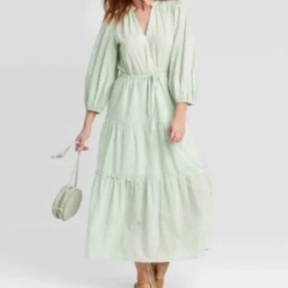 SOLD A New Day Mint Green Clip Dot Midi Dress EUC XXL - Picture 2 of 2